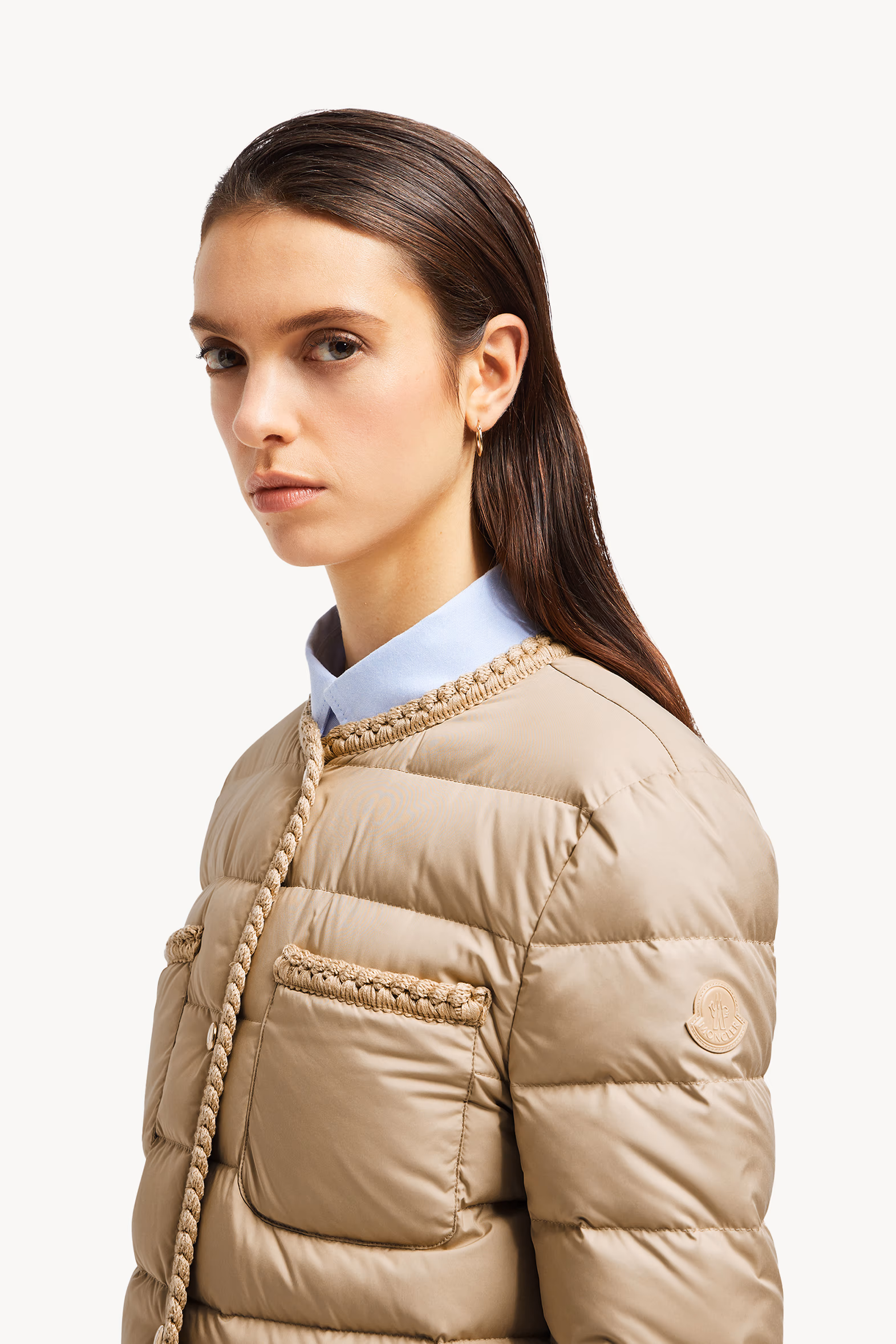 Plumífero corto con ribete trenzado Gencay Mujer Beige Moncler 4
